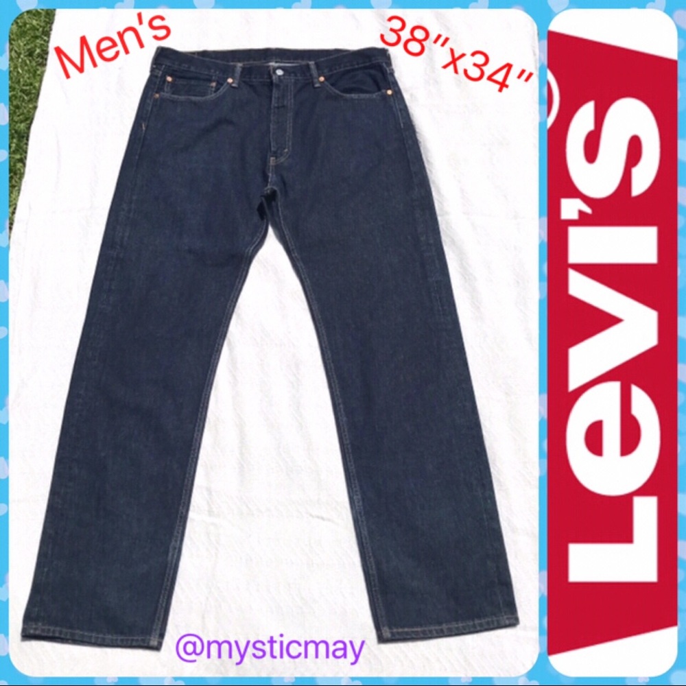 Mens LEVI’S 505 Distressed Dark Wash Denim Jeans 38 x 34 Plus Size Big and Tall